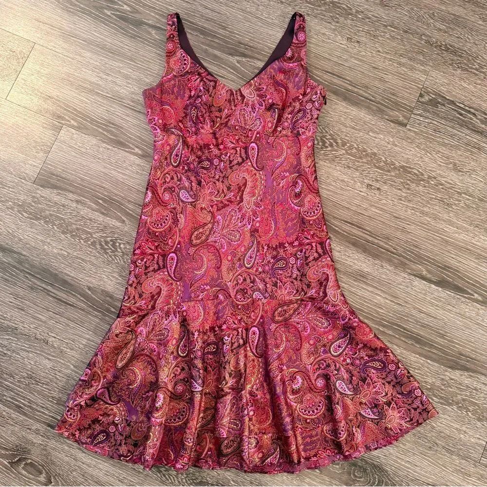 Ann Taylor Loft Silk Burgundy Plum Paisley Dress